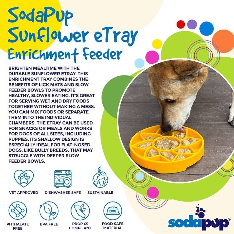 Sunflower Design eTray Enrichment Slow Feeder Tray for Dogs - Yellow